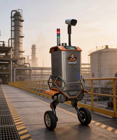 BraveBot inspecting a refinery